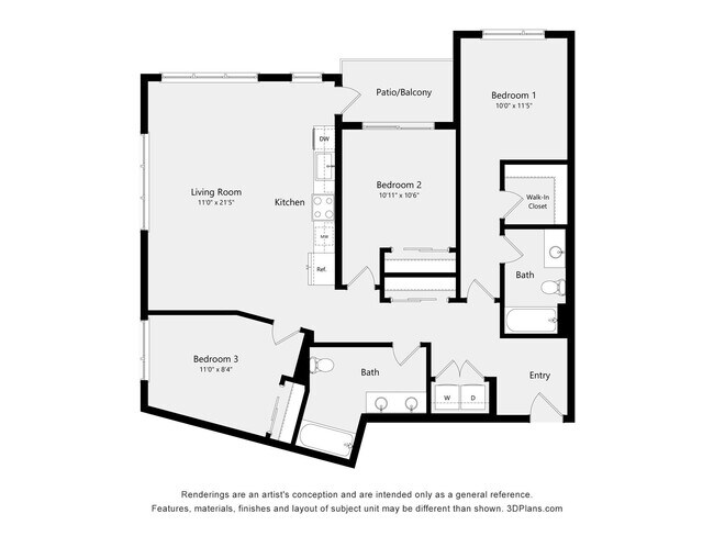 Three Bedroom F03A 752 floor plan